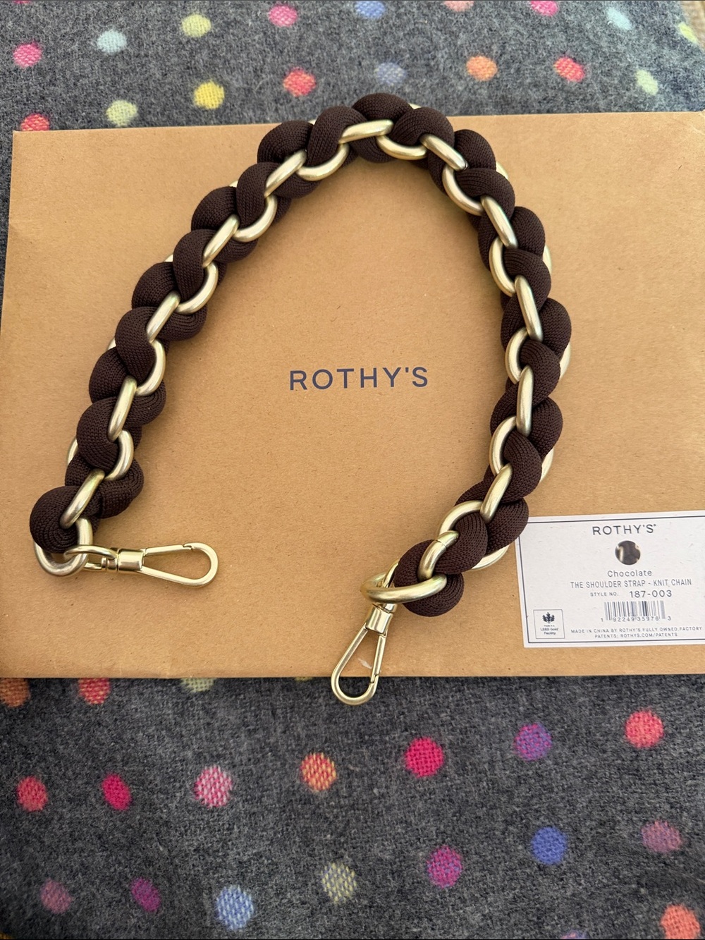 Rothy's Chocolate Braided Chain Strap with Gold Hardware - shoulder strap